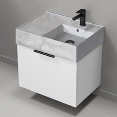 Floating Small Bathroom Vanity, Modern, 24 inch, Marble Style Sink